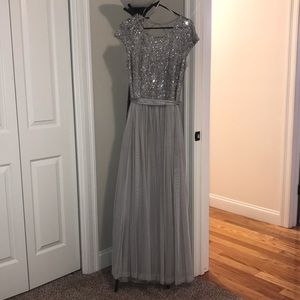 silver sequin prom dress/ ball gown!!